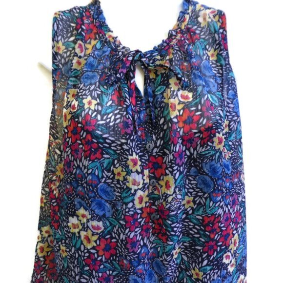 Liz Claiborne Swing Top Sleeveless Floral Cami Ruffle Neck Keyhole Dark Moody XL - Picture 4 of 10